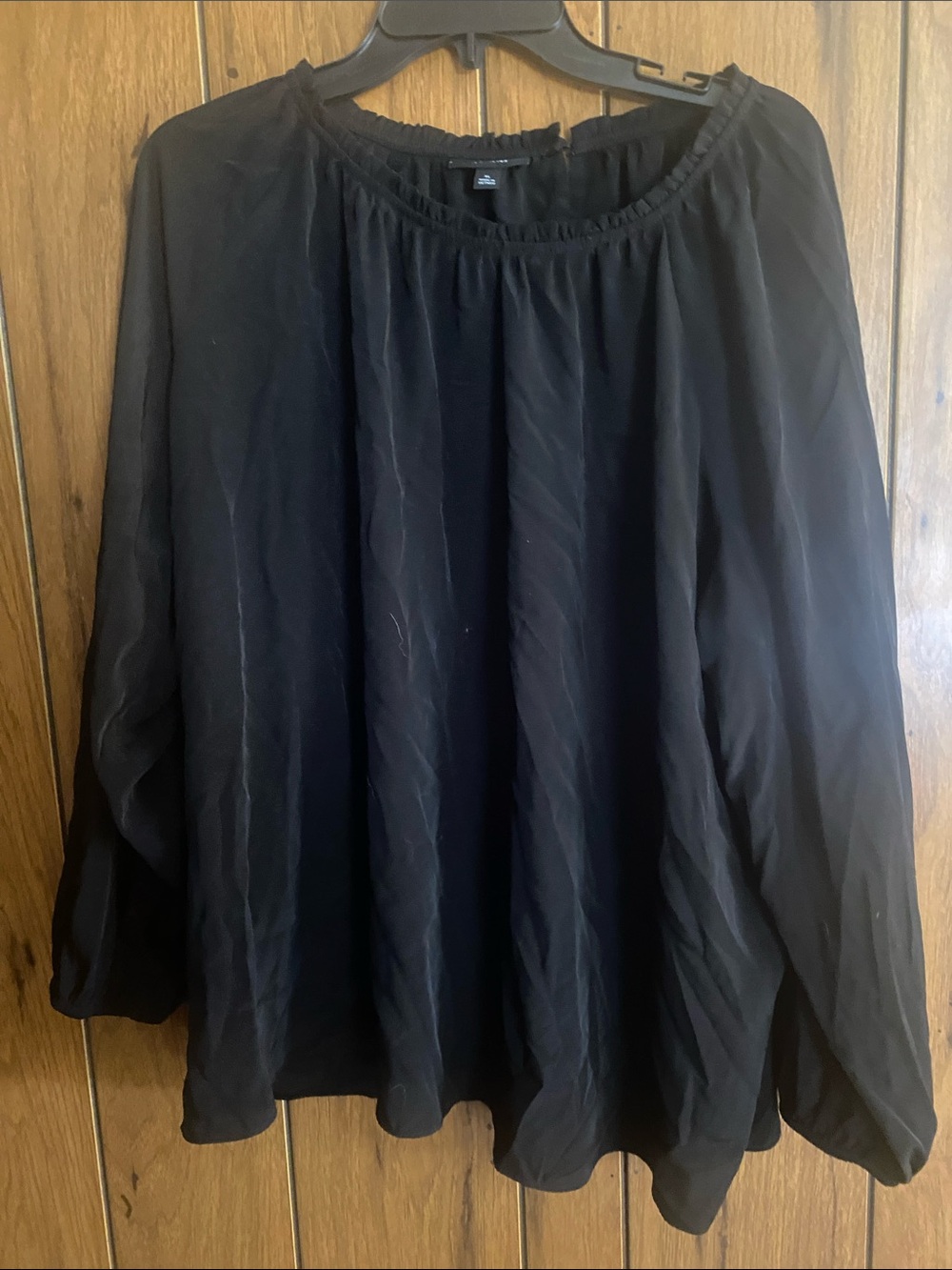 H&M Black Peasant Blouse with Gathered Neckline